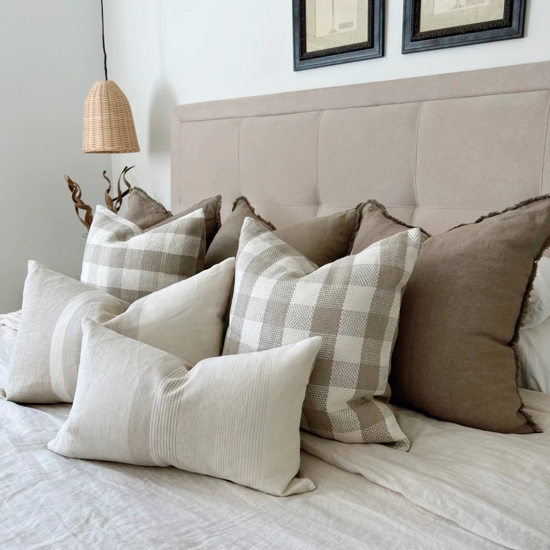 Striped Linen Lumbar Pillow 12"x20", Earthy Euro Sham Pillow, Throw Pillow Cover, Sand Beige Ligh... | Etsy (US)