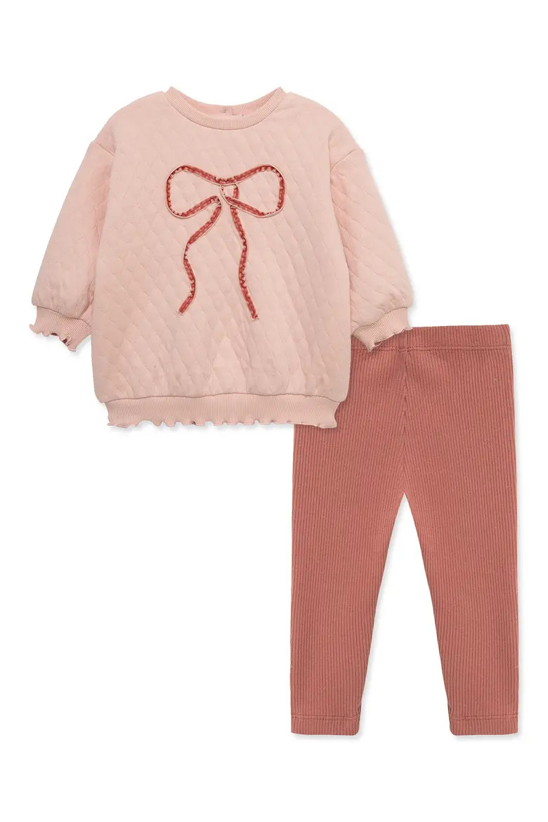 Bow Appliqué Quilted Crewneck Sweatshirt & Ribbed Leggings Set (Women) | Nordstrom | Nordstrom