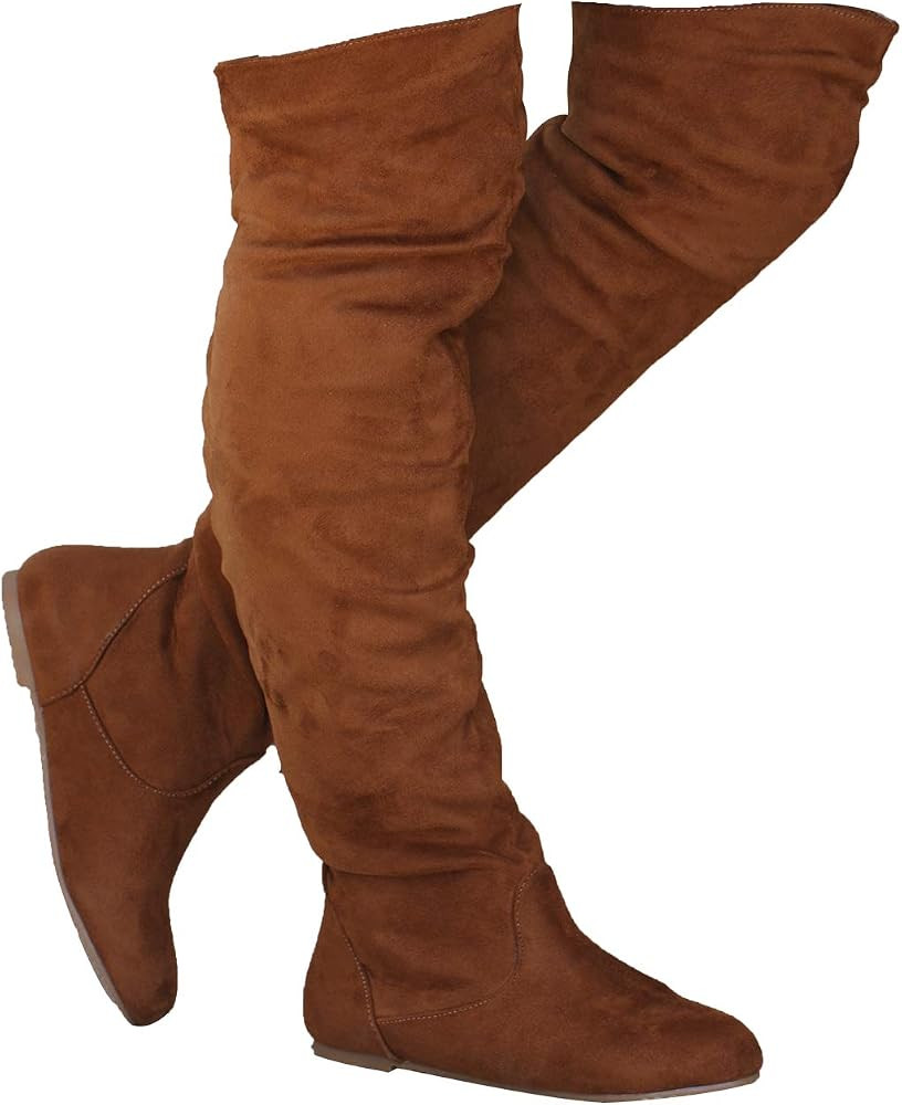Women's Over the Knee Slouchy Flat Boots Knee High Low Heel Shoes Thigh High Boots Boots | Amazon (US)