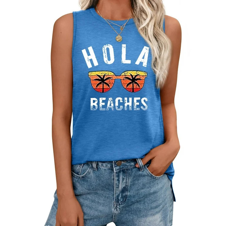 MOSHU Summer Womens Tank Tops Sleeveless Graphic Print Shirts for Women Casual Side Slit Tunic To... | Walmart (US)