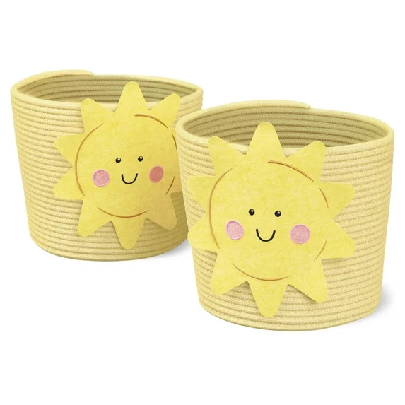 Mainstays Kids Medium Round Yellow Sun Coiled Rope Storage Baskets, 2 Pack | Walmart (US)