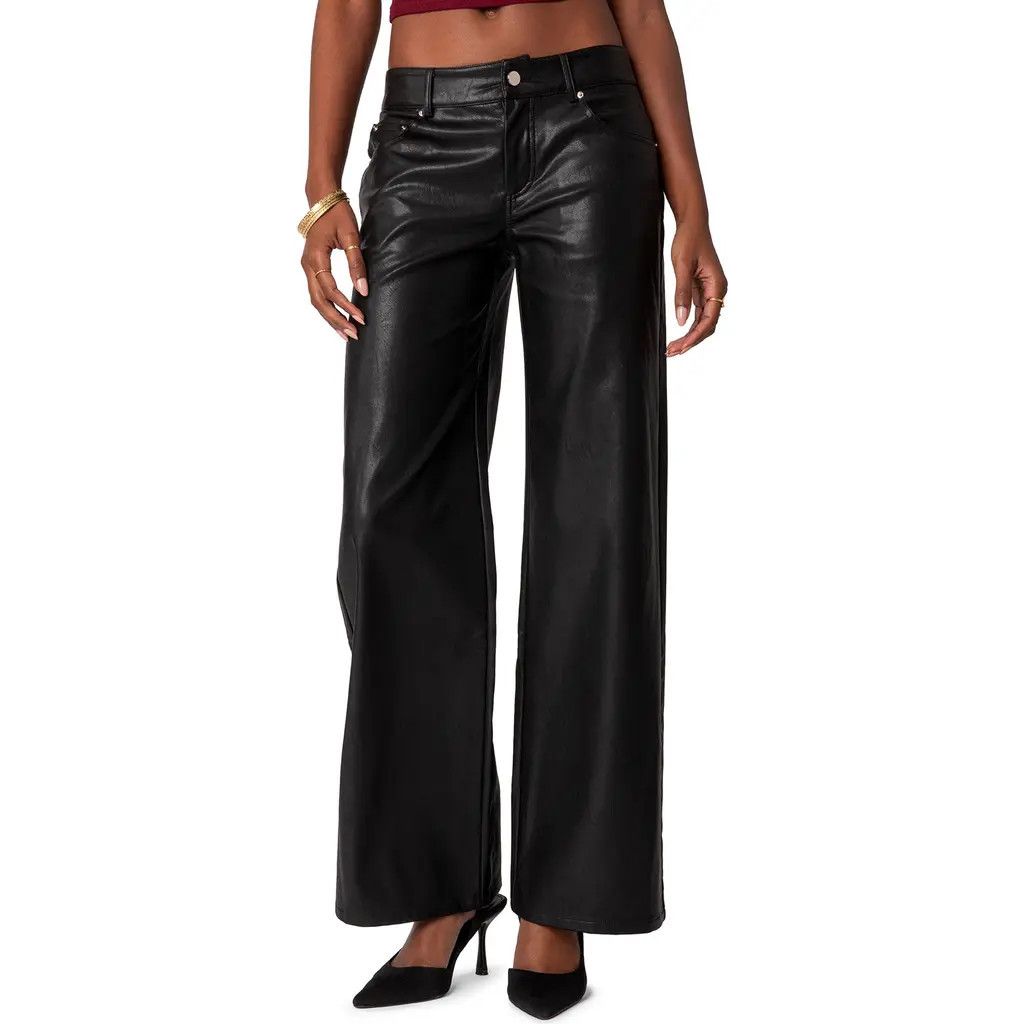 EDIKTED Straight Leg Faux Leather Jeans in Black at Nordstrom, Size X-Small | Nordstrom