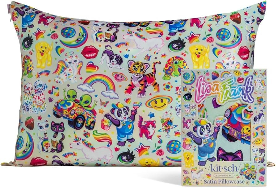 Lisa Frank x Kitsch Satin Pillowcase with Zipper for Hair & Skin - Softer Than Silk Pillow Cases,... | Amazon (US)