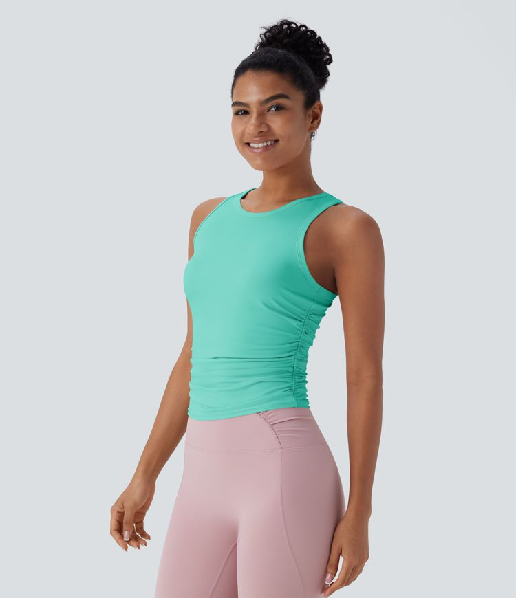 Women’s Round Neck Racerback Ruched Yoga Tank Top - Halara | HALARA