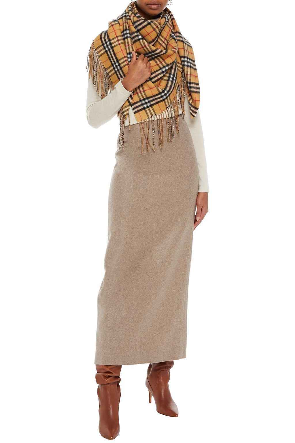 Fringed checked cashmere wrap | The Outnet (UK and Europe)