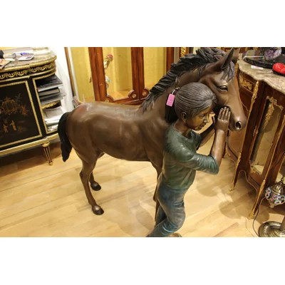 Young Girl and Her Pony Bronze Statue, Elegant Sculpture for Home or Garden Décor, 48"L x20"W x 48"H | Wayfair North America