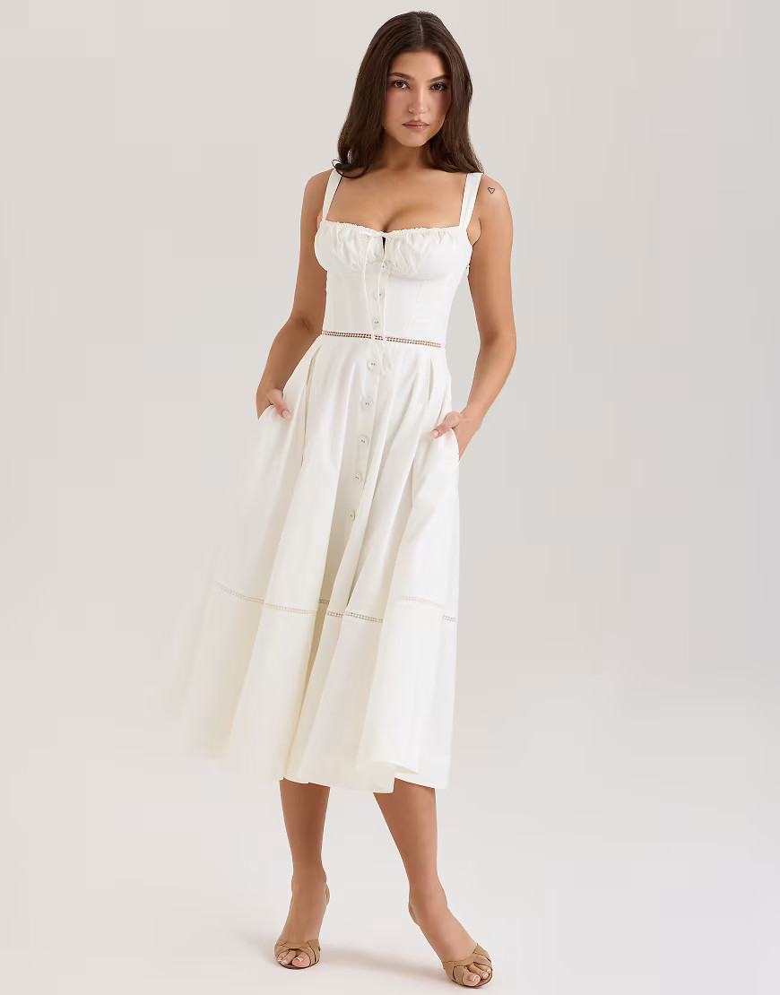 House of CB Chiarina cotton button front midi dress in white | ASOS (Global)