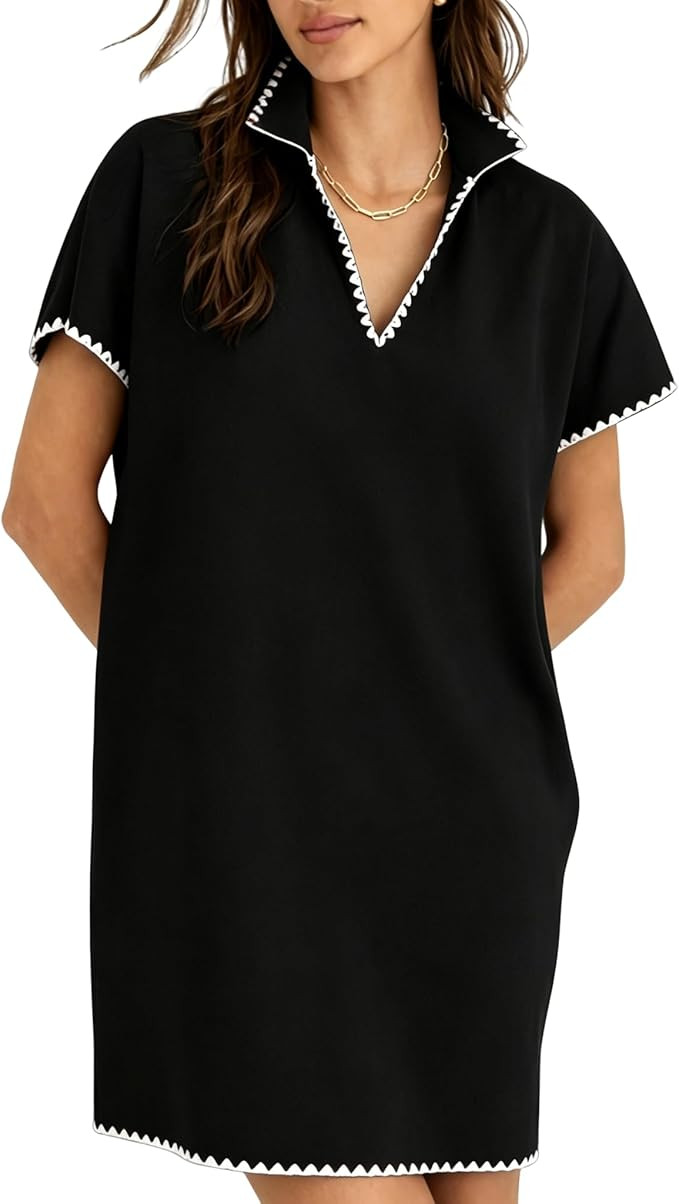 VAOYIU Summer Polo Shirt Dresses for Women Loose Fit Casual V-Neck Short Sleeve Tennis Dress with... | Amazon (US)