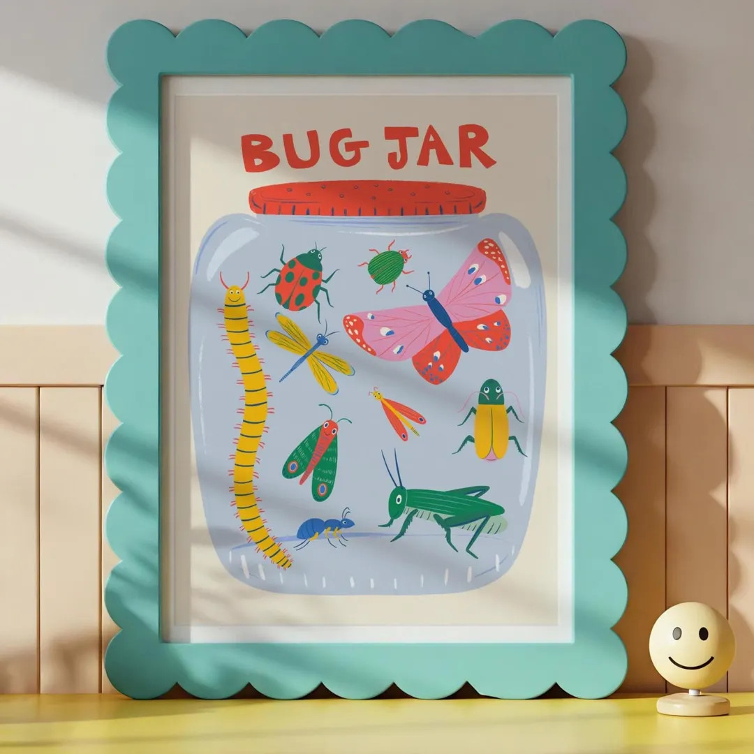 Bug Jar Insect Art Print for Kids – Colorful Playroom Wall Art, Nature-Inspired Nursery Decor, ... | Etsy (US)