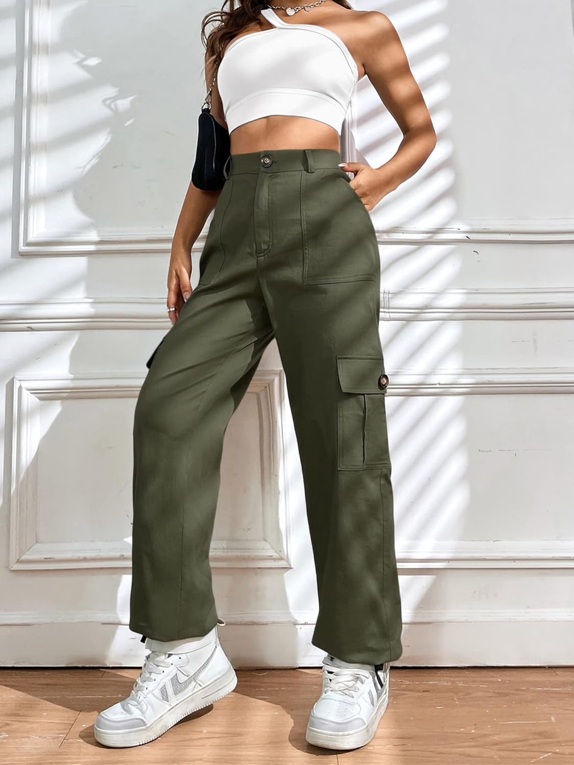 LOLOCCI Cargo Pants for Women High Waisted Travel Tactical Streetwear Casual Pants with 6 Pockets... | Amazon (US)