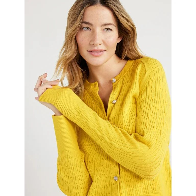 Free Assembly Women’s Cable Knit Cardigan Sweater with Long Sleeves, Lightweight, Sizes XS-XXXL | Walmart (US)