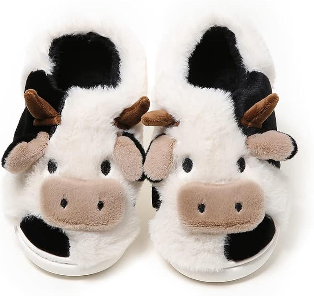 PLMOKN Cow Slippers For Women Indoor And Outdoor Mens House Cute Fuzzy Keep Warm Animal Cloud Sli... | Amazon (US)