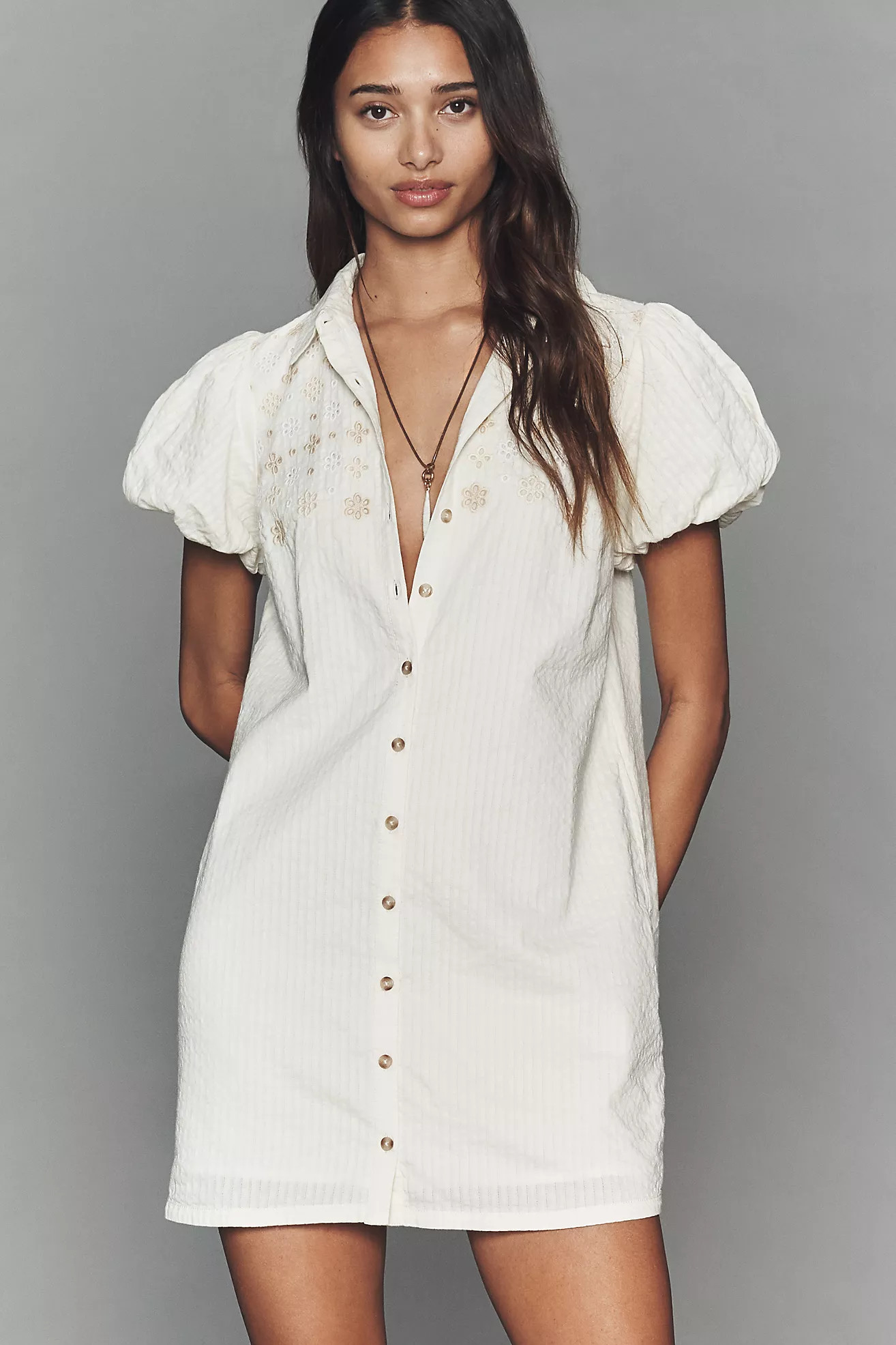 Pilcro 100% Cotton Puff-Sleeve Mini Shirt Dress | Anthropologie (US)