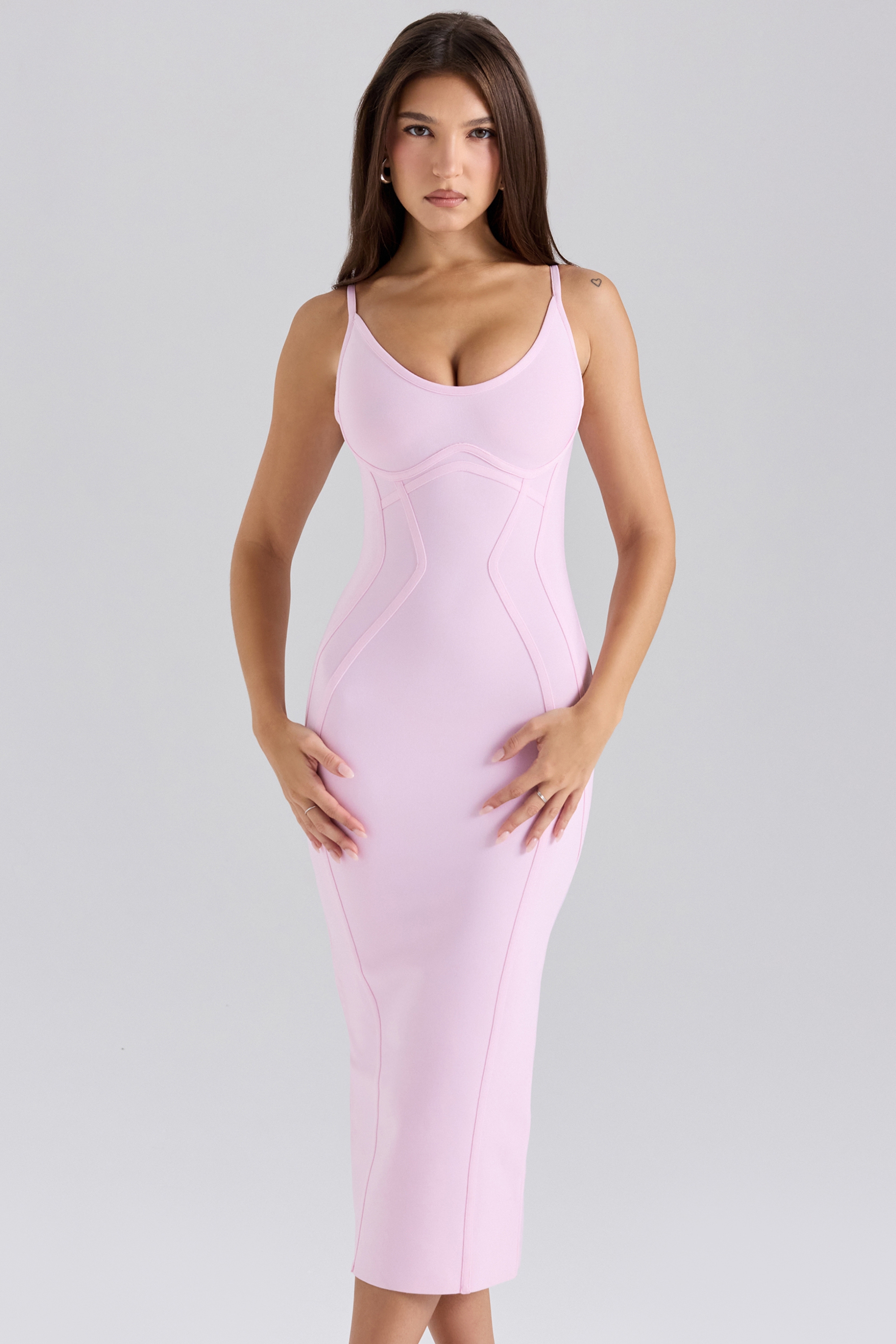 baby pink midi bandage dress | House of CB