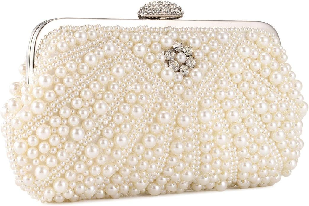 Amazon.com: UBORSE Women Pearl Clutch Bag Noble Crystal Beaded Evening Bag Wedding Clutch with Pe... | Amazon (US)