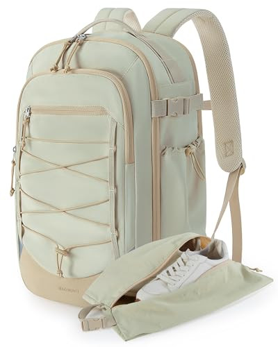 BAGSMART Carry On Travel Backpack, 17 Inch Large Travel backpack Carry On Flight Approved, Anti-theft Personal Item Backpack Travel Bag With Shoe Bag, 30L Water Resistant Casual Daypack, Beige | Amazon (US)