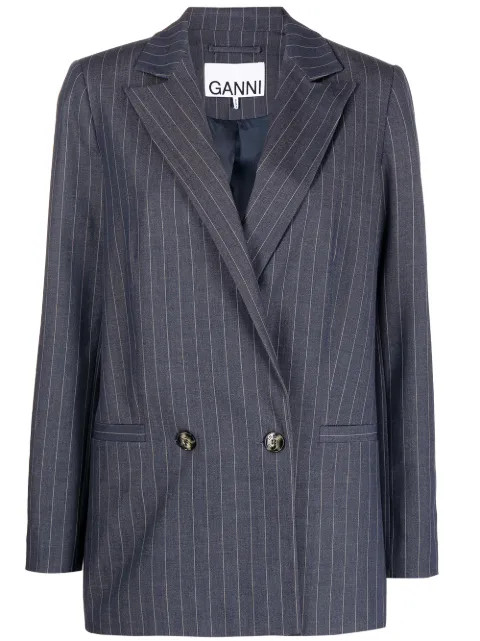GANNI Pinstripe double-breasted Blazer - Farfetch | Farfetch (US)