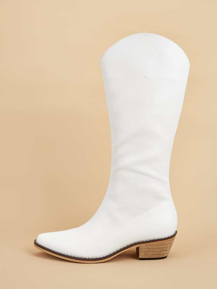 Minimalist Mid Calf Chunky Heeled Western Boots | SHEIN