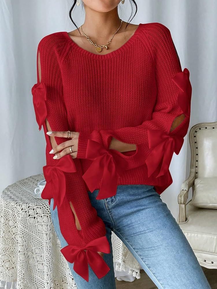 SISKIN Women's Pullover Knitted Bow Crew Neck Trendy Long Sleeve Knit Sweaters Cozy Cute Trendy S... | Amazon (US)