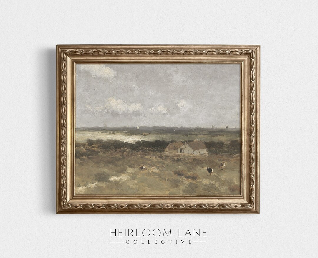 Vintage Cottage with Cows Print Digital Download | Fall Field Artwork | Country Landscape Art | F... | Etsy (US)