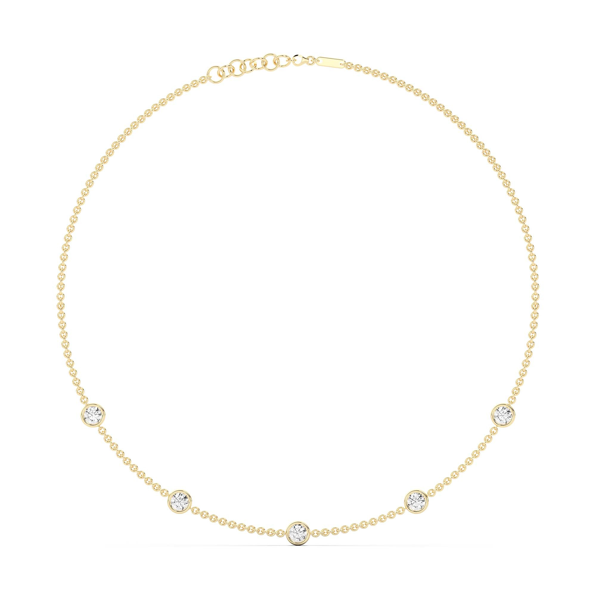 5 Stone Bezel Set Diamonds By the Yard Necklace 3 ½ Ct. Tw. DEW Round Brilliant Cut in White | 14K Yellow Gold by Diamond Nexus | Diamond Nexus