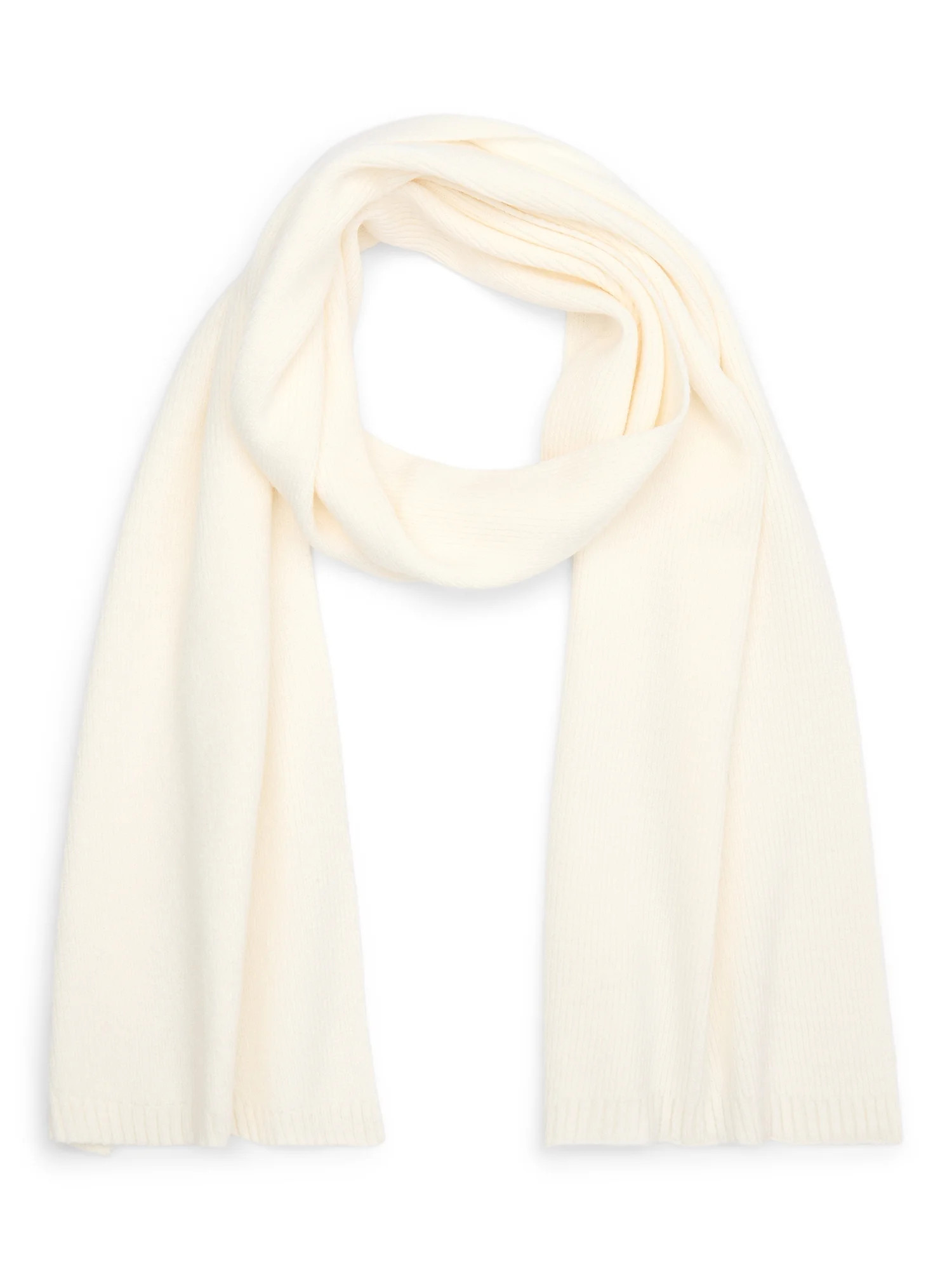 Time and Tru Women's Knit Scarf with Ribbed Trim, Winter White | Walmart (US)