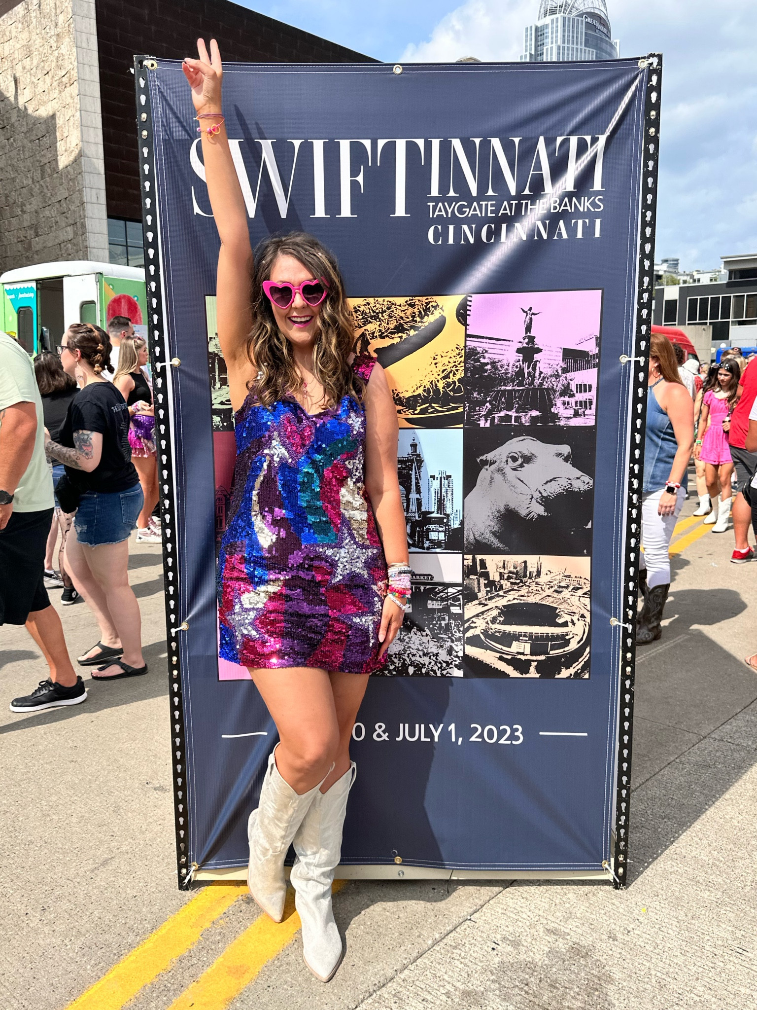 Perfect Eras Tour outfit for Taylor Swift! Midnights dress. Bejeweled dress. Sequin dress. Fits slightly bigger--size down if between sizes! I was able to wear a pair of shorts underneath. Also, my star earrings and bejeweled necklace from Kendra Scott (gifted) are both on sale now!