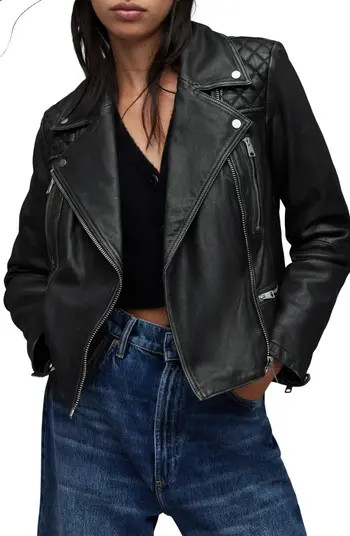 AllSaints Cargo Distressed Leather Biker Jacket | Nordstrom | Nordstrom