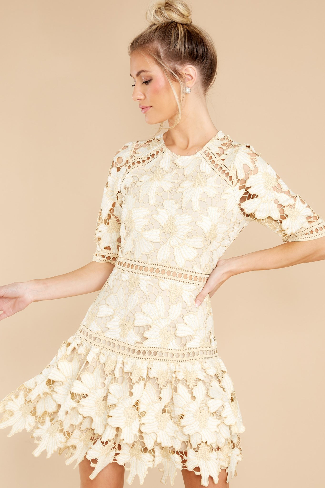 Oblivious Beauty Light Yellow Lace Dress | Red Dress 