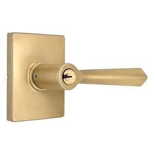 Wilshire Brushed Gold Keyed Entry Door Handle with Rectangle Rose Featuring Dual Keyway | The Home Depot