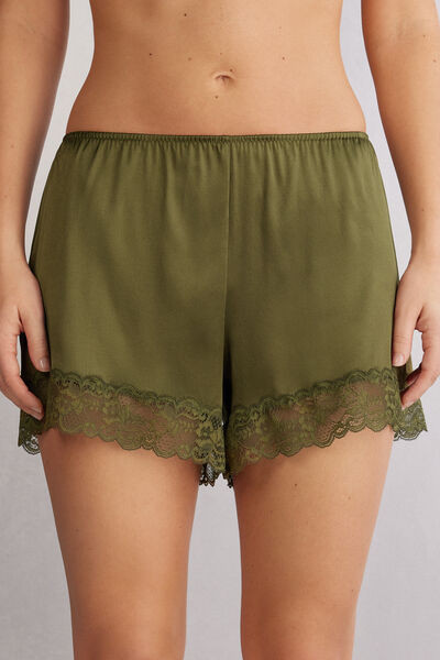 Intimissimi Lace Trim Silk Shorts Woman Green Size S | Intimissimi (US)