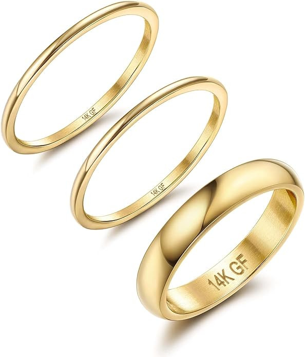 Jstyle 14K Gold Filled Stacking Rings for Women, Minimalist Stackable Gold Rings, Dainty Non Tarn... | Amazon (US)