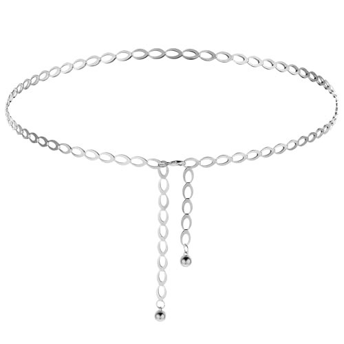 Waist Chains for Women, Silver Plated Body Chains, Adjustable Waist Chain, Metal Body Belly Chain for the Waist, Chain Chunky Belt, Long Hollow Belt for Jean Pants Dress | Amazon (US)