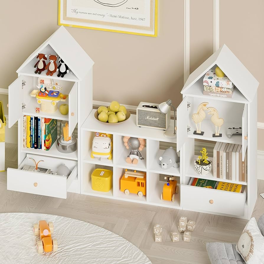 Montary Kids Bookshelf and Bookcase with House-Shaped Design, Wood Children Castle Bookshelf, Ver... | Amazon (US)