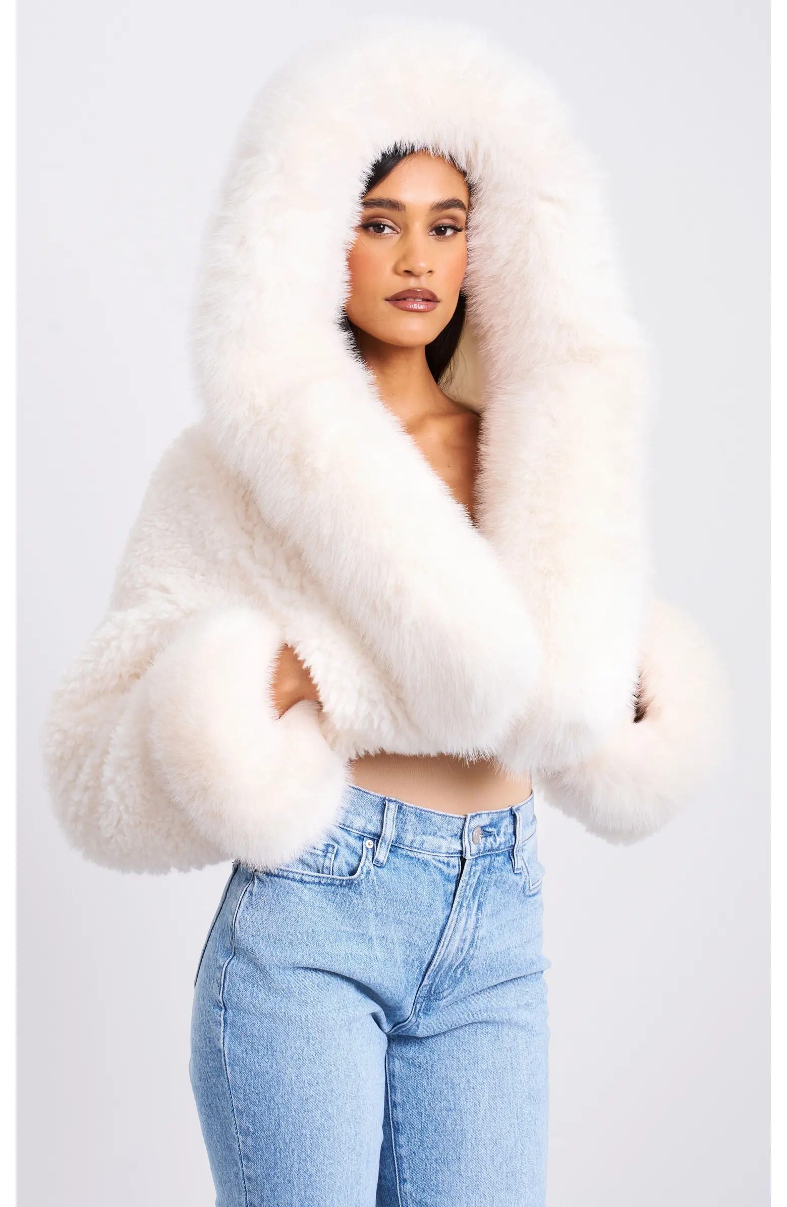 Miss Circle Kali Statement Cropped Faux Fur Hoodie Jacket | Nordstrom | Nordstrom