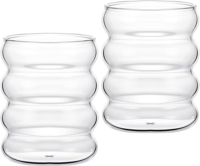 Hanunalir 2 Pcs Drinking Glasses, Clear Glass Cup, Wave Shape Creative Coffee Cups Glass, 300ml V... | Amazon (UK)