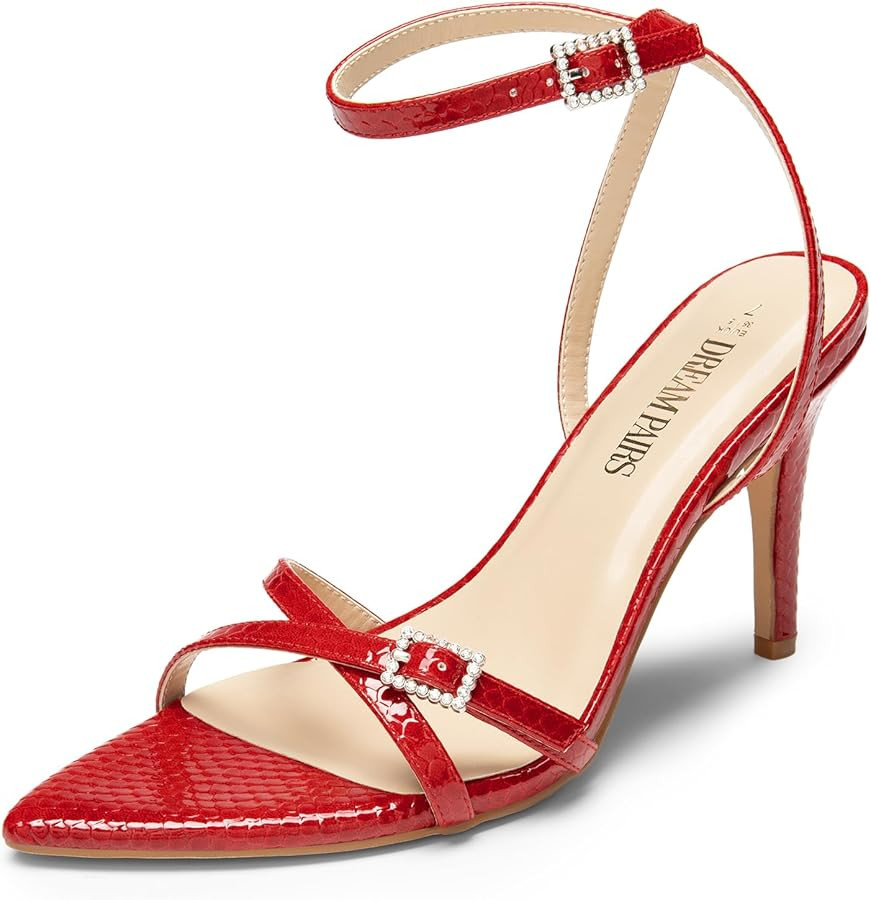 DREAM PAIRS Pointy Toe Heels for Women Stiletto Sexy Strappy Ankle Strap 3.7 inch High Heel Sanda... | Amazon (US)