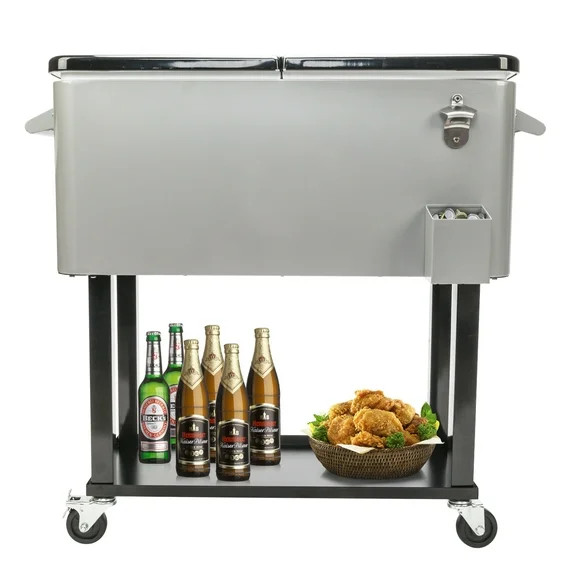 UBesGoo 80 Quart Patio Cooler Rolling Cooler Ice Chest with Shelf, Wheels and Bottle Opener, Iron... | Walmart (US)