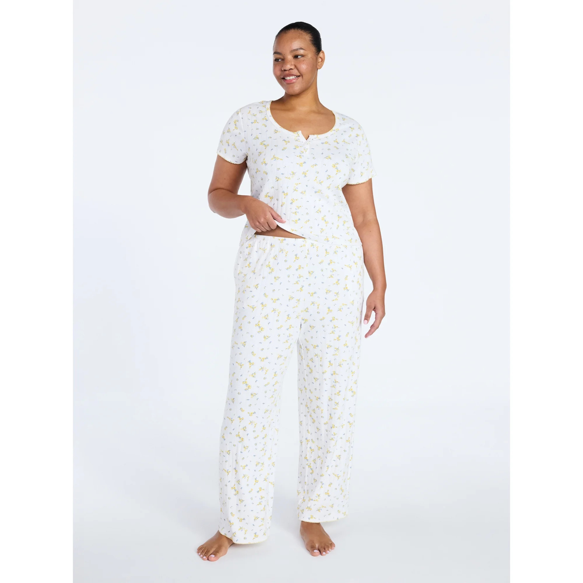 Joyspun Women’s Pointelle Knit Sleepwear Pants, 30'' Inseam, Sizes XS-3X | Walmart (US)