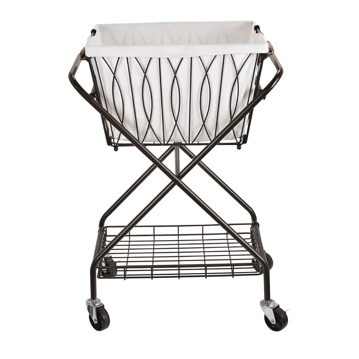 Artesa Verona Collapsible Metal Laundry Cart with Removable Basket & Canvas Bag, Antique Black | Wayfair North America