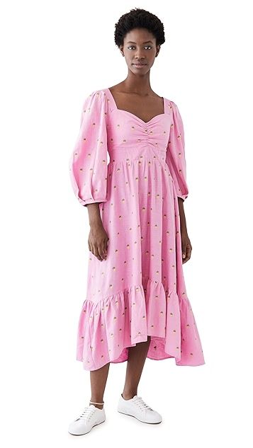 Embroidered Pineapples Pink Midi Dress | Shopbop