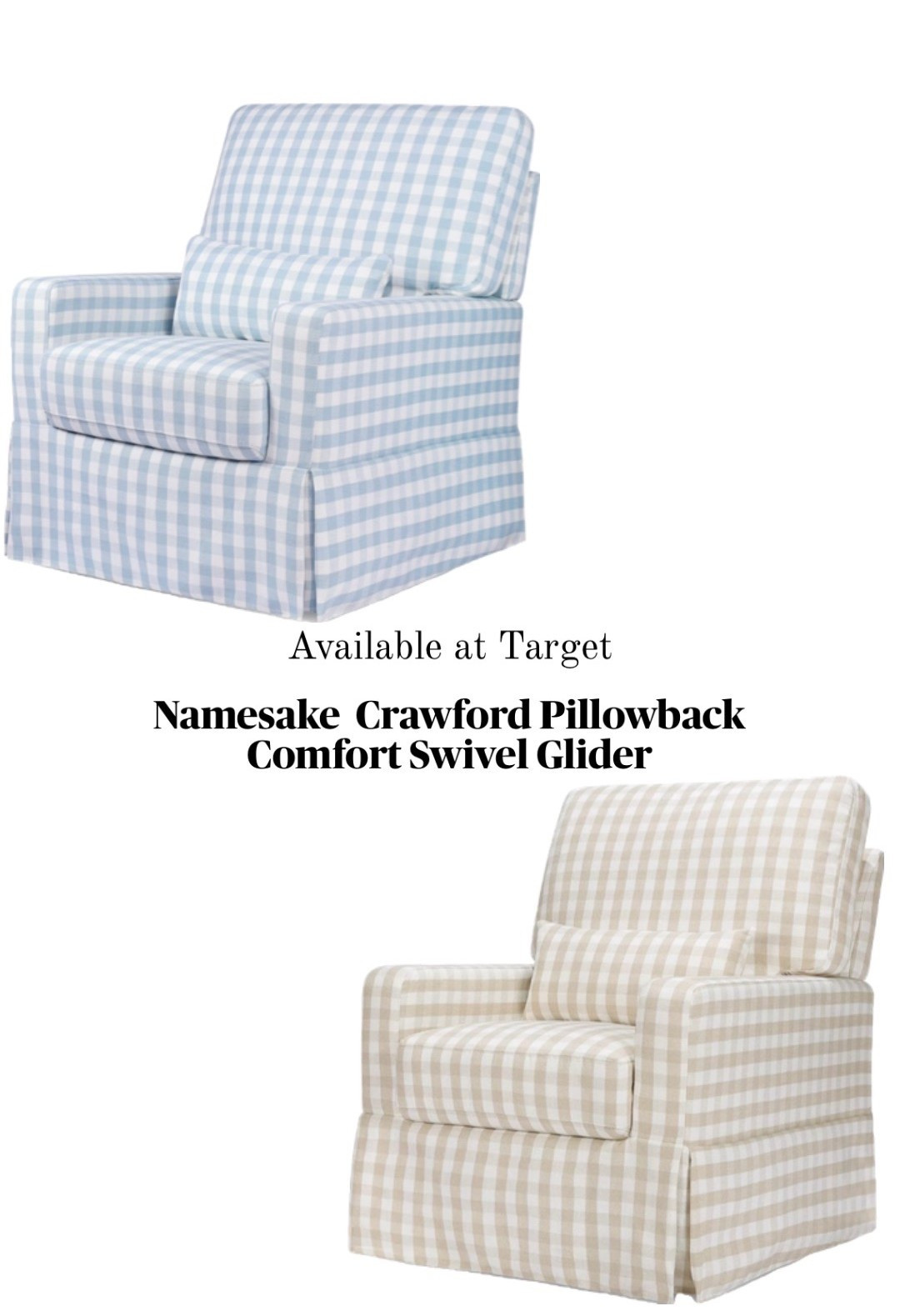 Namesake Crawford Pillowback Comfort Swivel Glider - Blue Gingham and other colors available. Would be the perfect glider for a nursery 

#LTKBaby #LTKmomlife #LTKKids