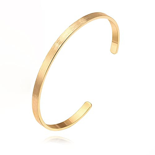 Aobei Pearl Minimalist 18K Gold Plated Brushed Thin Cuff Bangle Bracelet for Women Adjustable Open Oval Cuffs Dainty Stacking Layered Loop Bangle Jewelry | Amazon (US)