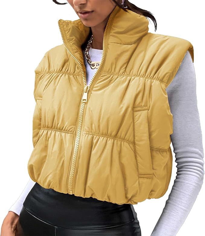 SeeLuNa Womens Cropped Puffer Vest Lightweight Sleeveless Stand Collar Quilted Coat Zipper Outerw... | Amazon (US)