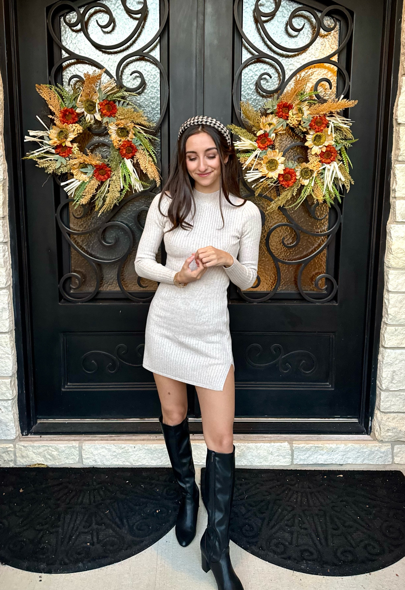 Sale short dress with tall boots Best Sale