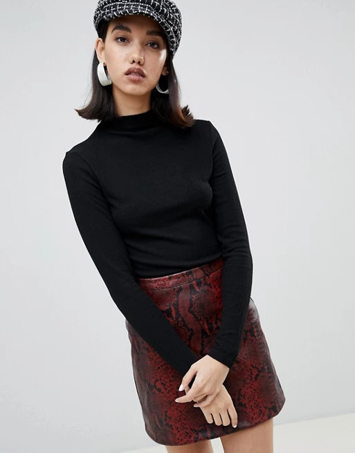 River Island brushed rib high neck sweater in black | ASOS US