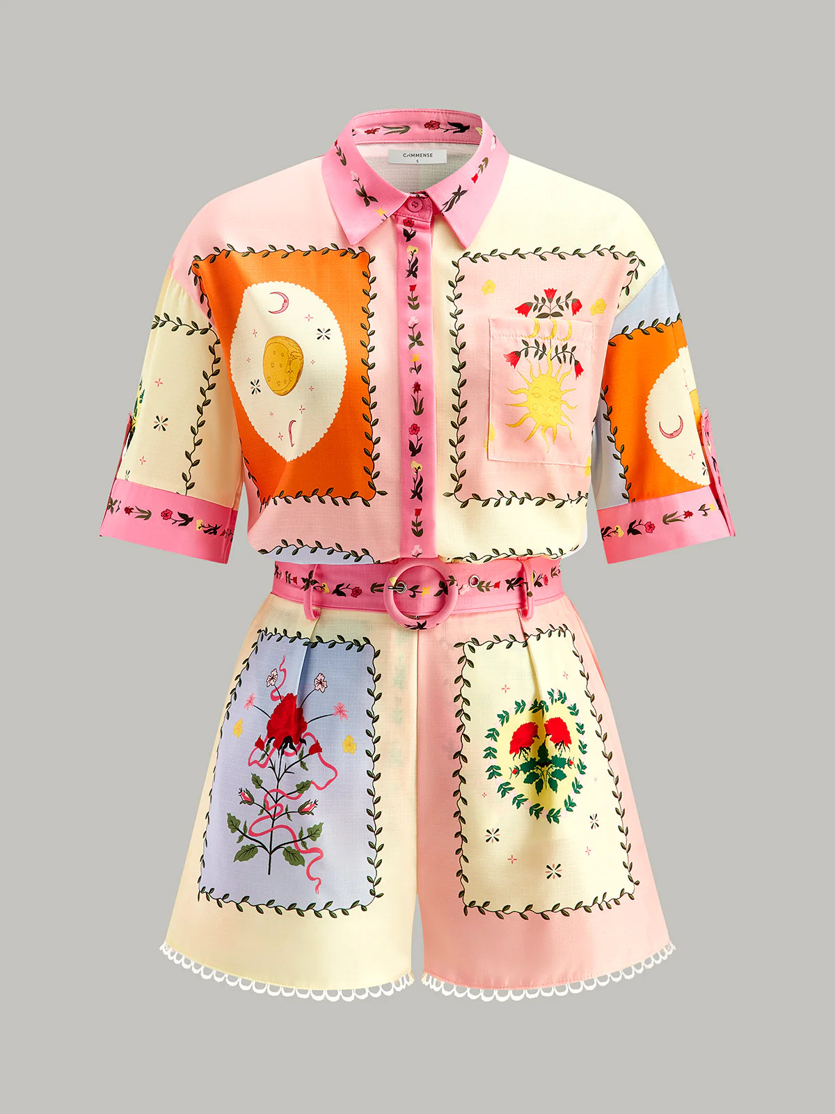 Belted Floral Print Shorts Set | Commense