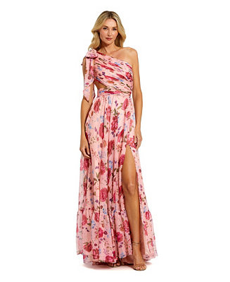 Women's One Shoulder Floral Gown with Side Cutout | Macy's