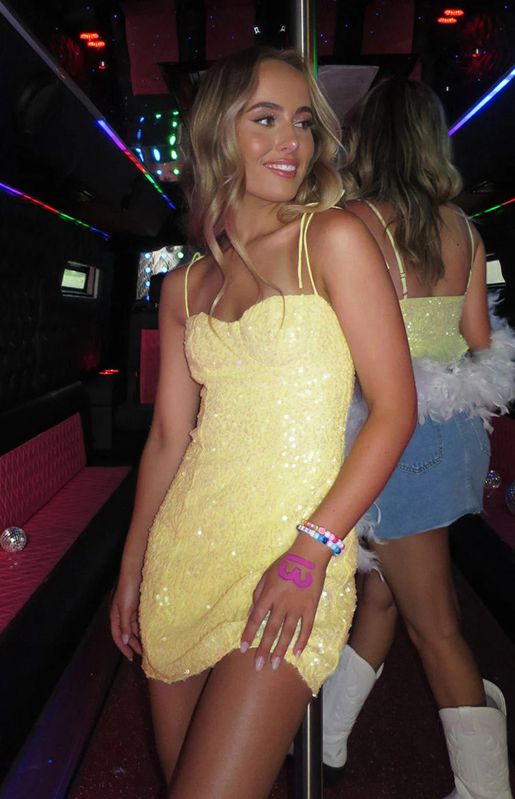 Penny Lane Yellow Sequin Mini Dress | Beginning Boutique (US)