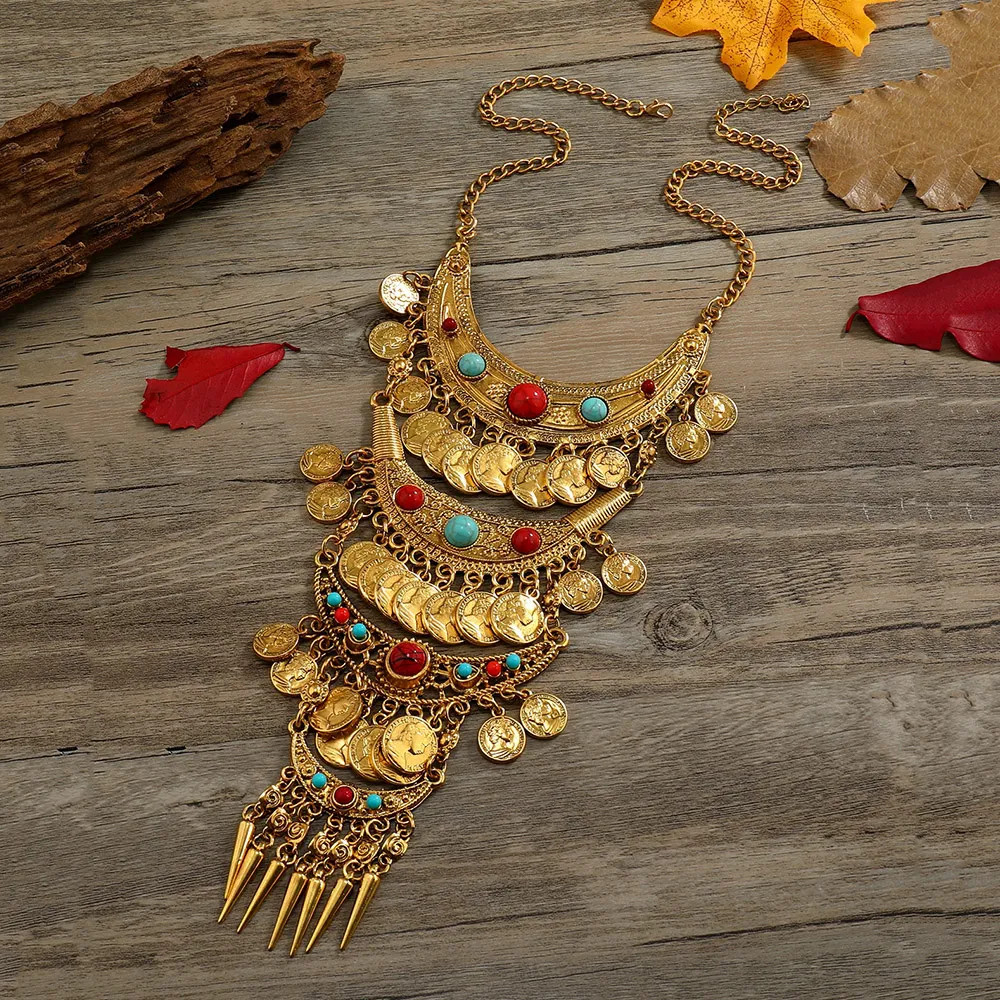 Multilayer Retro Necklace Coin Tassel Accessories Ethnic Style Long Collarbone Chain | Temu Affiliate Program